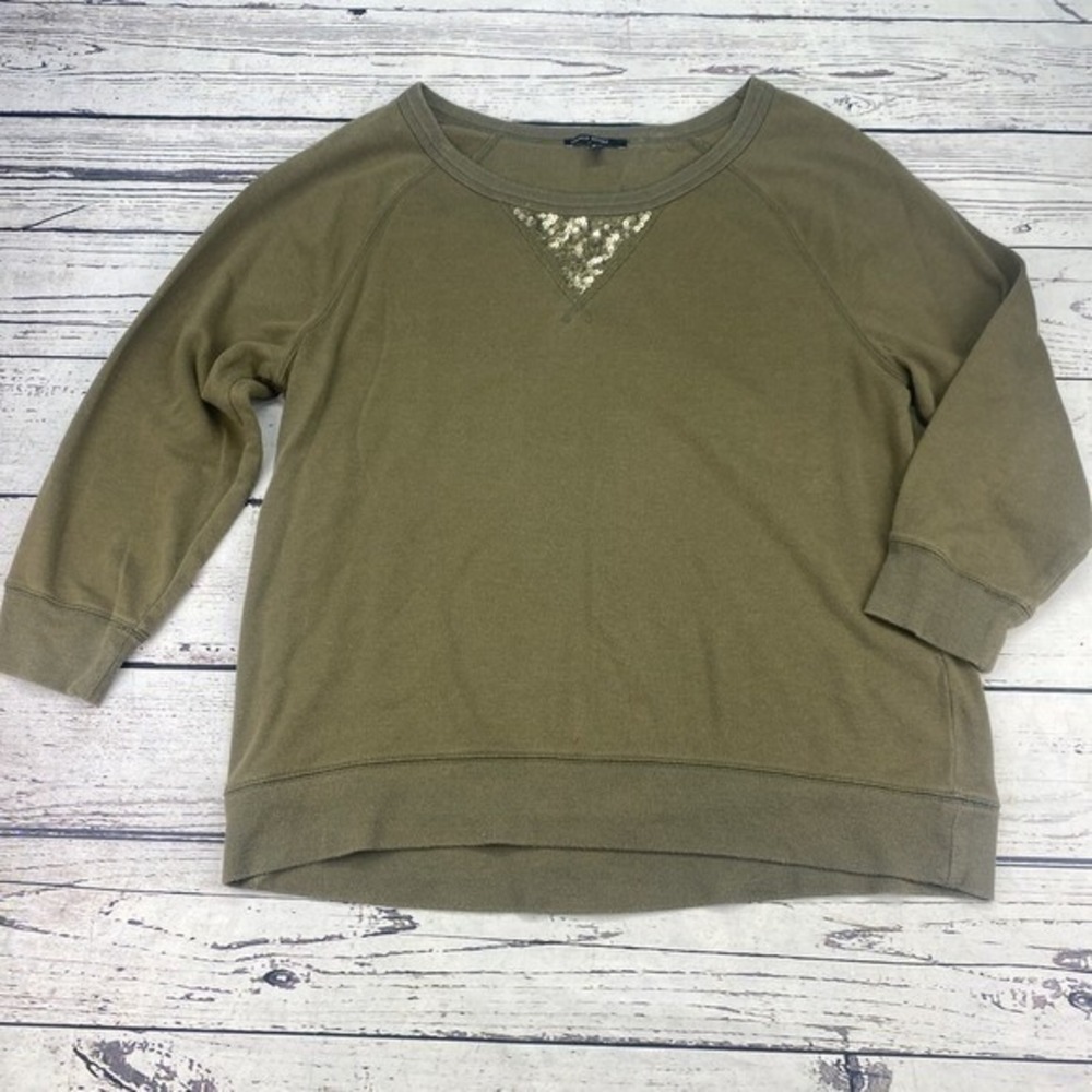 Chaus Sport Olive‎ Green Sweatshirt Sequin V-Neck Detail Pullover Women's XL
